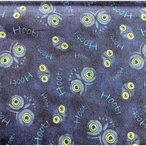 1 Yard Marjorie Sarnat QT Fabrics Hoot Blue Halloween Owl Quilting